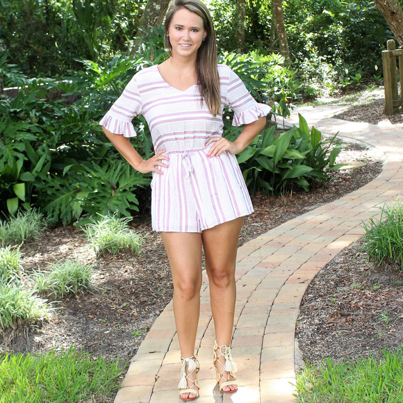 Pink and White Striped Romper - Picture 6 of 7